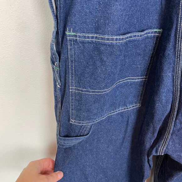 Vintage OshKosh 38x23 Blue Denim Adult Overalls Hemmed Made in USA Vestback - Picture 7 of 9